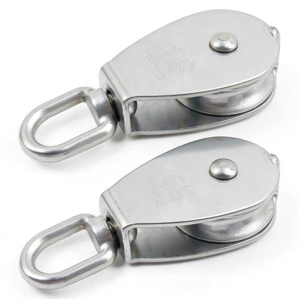 LIDSCURA M50 Stainless Steel Single Pulley Block – 800lb Swivel Hook-0