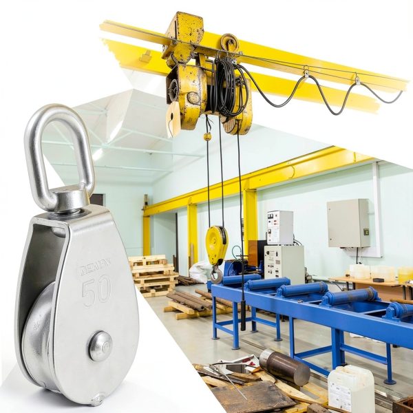 LIDSCURA M50 Stainless Steel Single Pulley Block – 800lb Swivel Hook-2