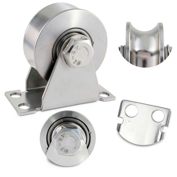Waziaqoc 2Pcs Groove Wheel Pulley, Stainless Steel U Type Pulley Block, 4 Inch Heavy Duty Single Pulley Super Silent Pulley with Mounting Screws for DIY Home Gym Equipment Sliding Gate-2