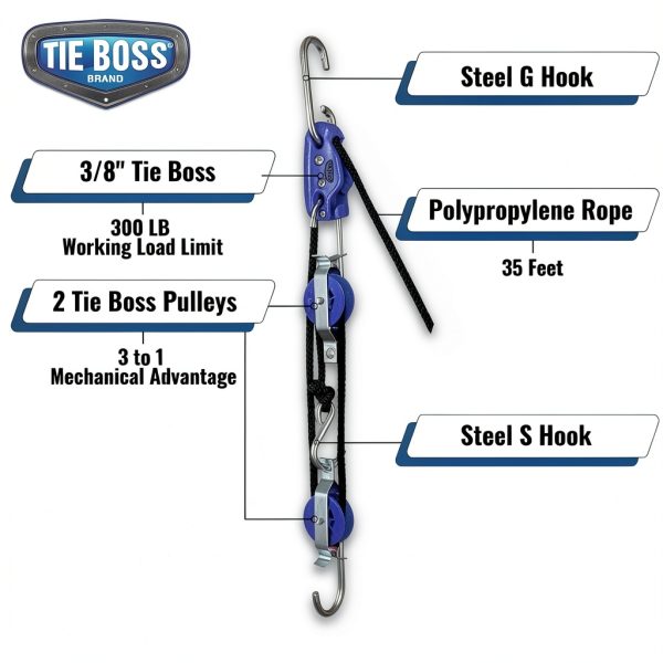 Tie Boss 3/8 Blue Block Tackle BestNest 300lb Hoist-2